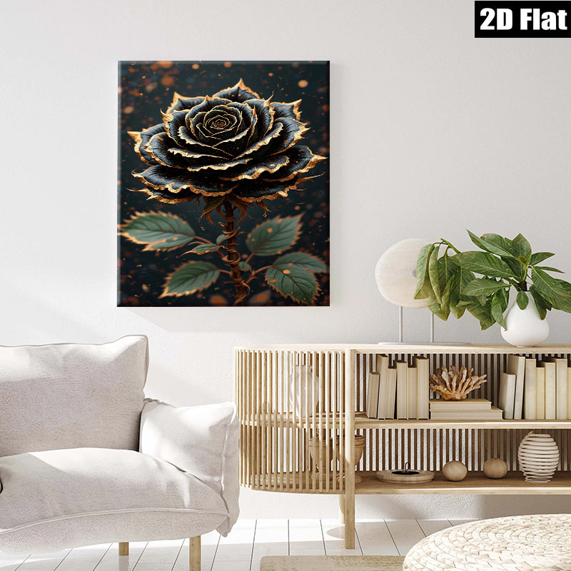 2D flat 1pc Dramatic Black Rose Bloom Floral Wall Art Canvas Prints for Living Room Bedroom Home Decor Modern Farmhouse Style Gallery Wrapped Ready to Hang