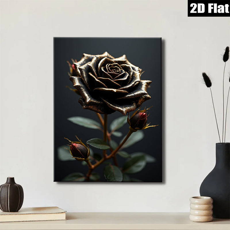 2D flat 1pc Dramatic Black Rose Bloom Floral Wall Art Canvas Prints for Living Room Bedroom Modern Farmhouse Decor Gallery Wrapped Ready to Hang
