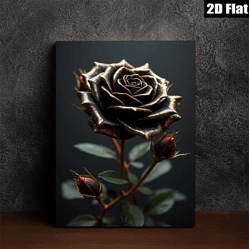 2D flat 1pc Dramatic Black Rose Bloom Floral Wall Art Canvas Prints for Living Room Bedroom Modern Farmhouse Decor Gallery Wrapped Ready to Hang