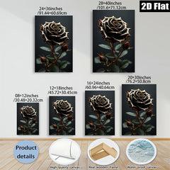 2D flat 1pc Dramatic Black Rose Bloom Floral Wall Art Canvas Prints for Living Room Bedroom Modern Farmhouse Decor Gallery Wrapped Ready to Hang