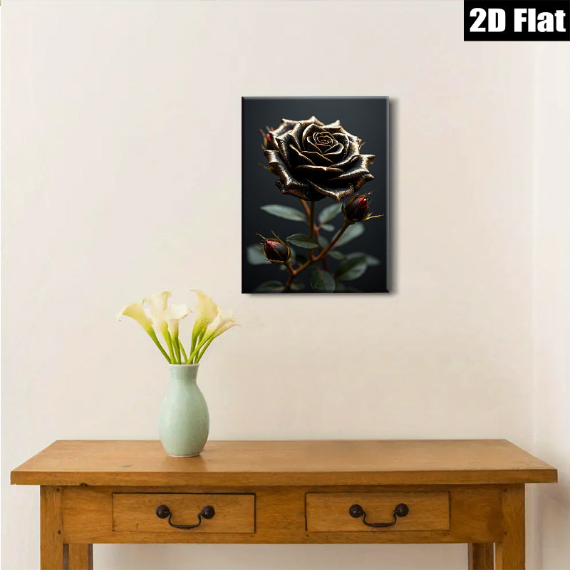 2D flat 1pc Dramatic Black Rose Bloom Floral Wall Art Canvas Prints for Living Room Bedroom Modern Farmhouse Decor Gallery Wrapped Ready to Hang