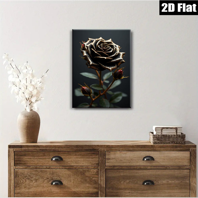 2D flat 1pc Dramatic Black Rose Bloom Floral Wall Art Canvas Prints for Living Room Bedroom Modern Farmhouse Decor Gallery Wrapped Ready to Hang