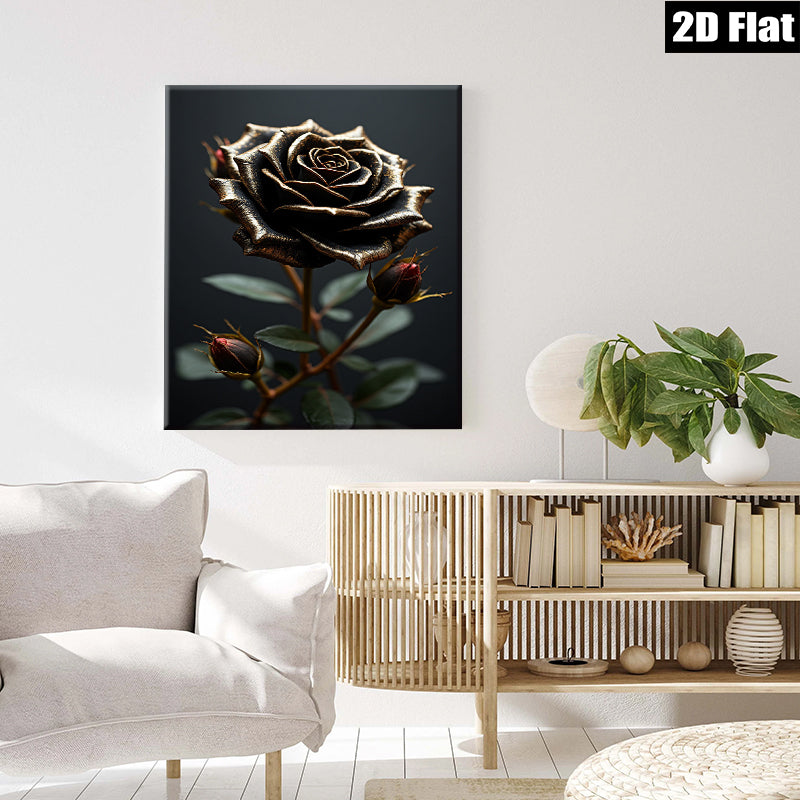 2D flat 1pc Dramatic Black Rose Bloom Floral Wall Art Canvas Prints for Living Room Bedroom Modern Farmhouse Decor Gallery Wrapped Ready to Hang