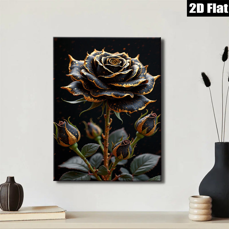 2D flat 1pc Dramatic Black Rose Bloom Floral Wall Art Decor Living Room Bedroom Modern Farmhouse Gallery Wrapped Canvas Prints Ready to Hang Inspirational Gift Ideas