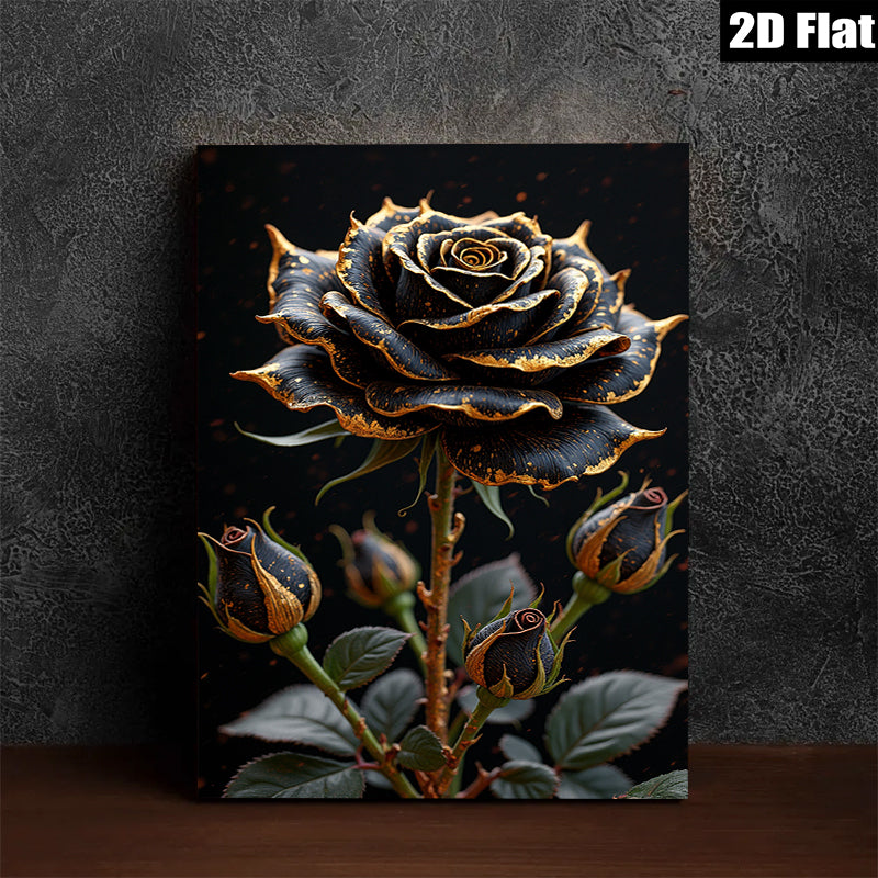2D flat 1pc Dramatic Black Rose Bloom Floral Wall Art Decor Living Room Bedroom Modern Farmhouse Gallery Wrapped Canvas Prints Ready to Hang Inspirational Gift Ideas