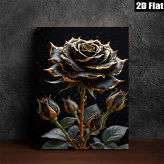 2D flat 1pc Dramatic Black Rose Bloom Floral Wall Art Decor Living Room Bedroom Modern Farmhouse Gallery Wrapped Canvas Prints Ready to Hang Inspirational Gift Ideas