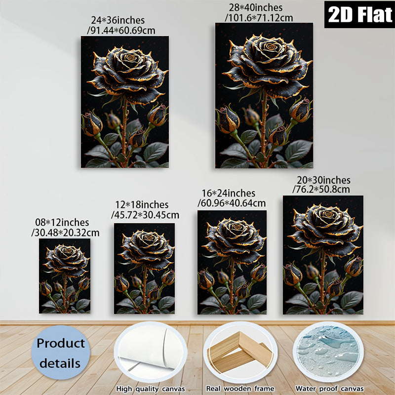 2D flat 1pc Dramatic Black Rose Bloom Floral Wall Art Decor Living Room Bedroom Modern Farmhouse Gallery Wrapped Canvas Prints Ready to Hang Inspirational Gift Ideas