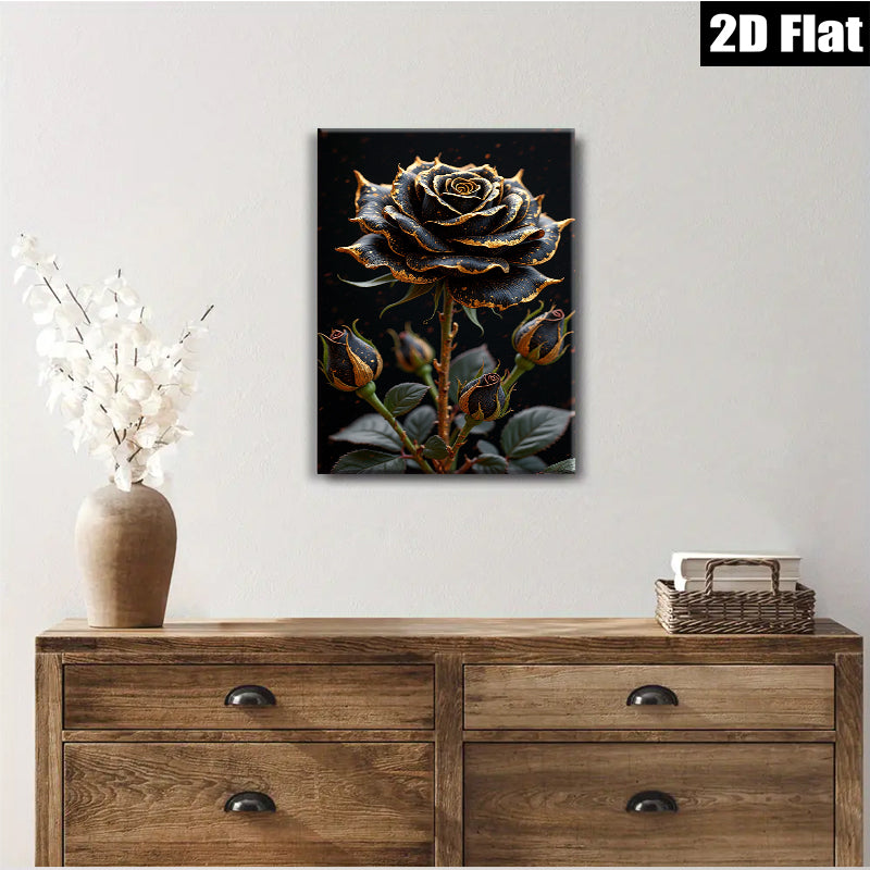 2D flat 1pc Dramatic Black Rose Bloom Floral Wall Art Decor Living Room Bedroom Modern Farmhouse Gallery Wrapped Canvas Prints Ready to Hang Inspirational Gift Ideas