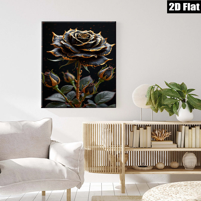 2D flat 1pc Dramatic Black Rose Bloom Floral Wall Art Decor Living Room Bedroom Modern Farmhouse Gallery Wrapped Canvas Prints Ready to Hang Inspirational Gift Ideas