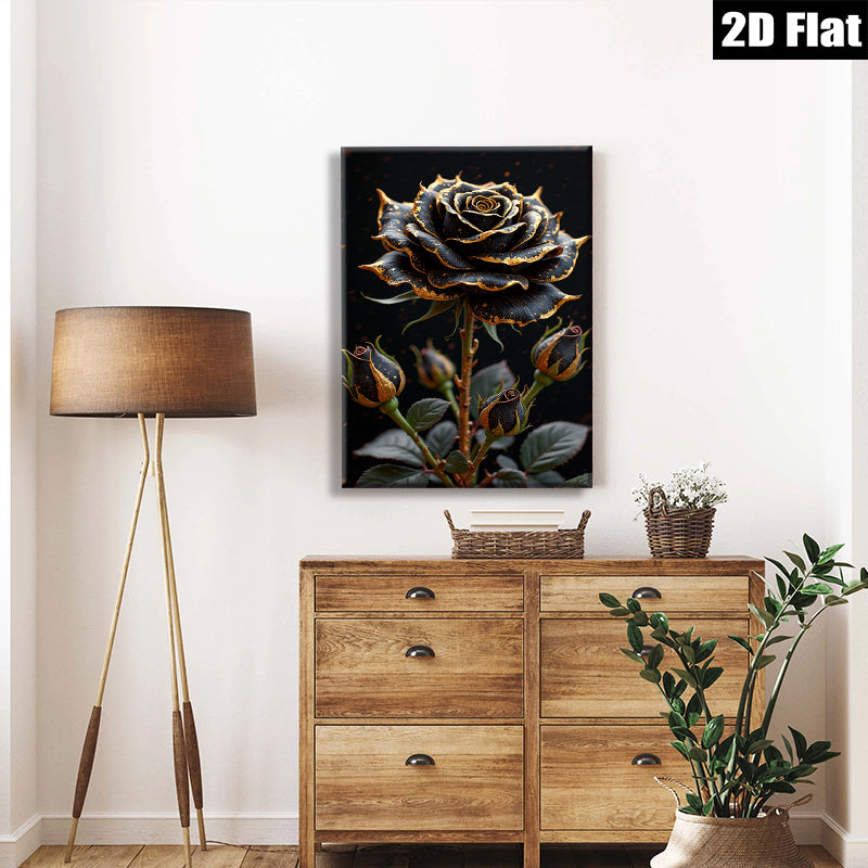 2D flat 1pc Dramatic Black Rose Bloom Floral Wall Art Decor Living Room Bedroom Modern Farmhouse Gallery Wrapped Canvas Prints Ready to Hang Inspirational Gift Ideas