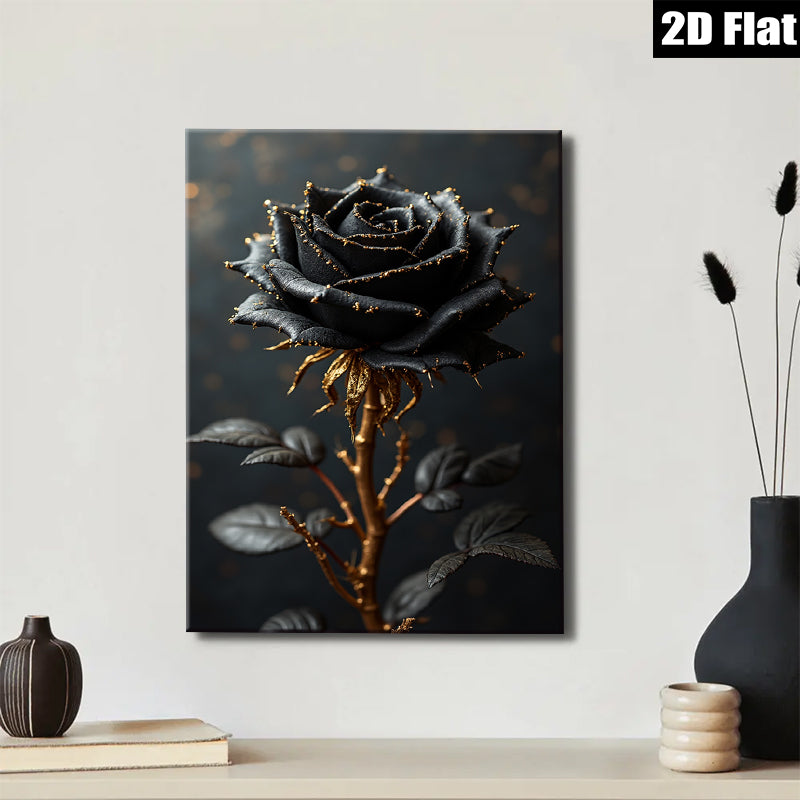 2D flat 1pc Dramatic Black Rose Bloom Wall Art Canvas Prints Living Room Bedroom Decor Modern Farmhouse Style Gallery Wrapped Ready to Hang