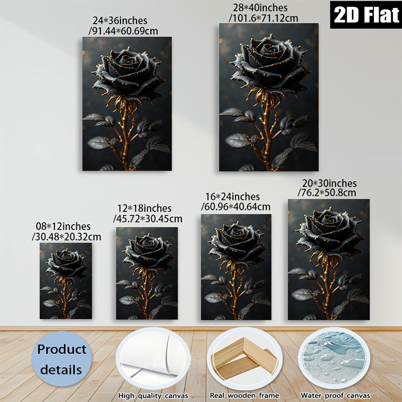 2D flat 1pc Dramatic Black Rose Bloom Wall Art Canvas Prints Living Room Bedroom Decor Modern Farmhouse Style Gallery Wrapped Ready to Hang