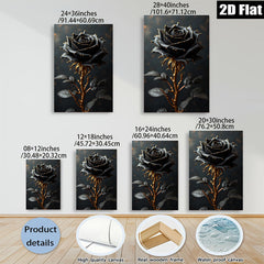 2D flat 1pc Dramatic Black Rose Bloom Wall Art Canvas Prints Living Room Bedroom Decor Modern Farmhouse Style Gallery Wrapped Ready to Hang