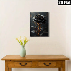 2D flat 1pc Dramatic Black Rose Bloom Wall Art Canvas Prints Living Room Bedroom Decor Modern Farmhouse Style Gallery Wrapped Ready to Hang