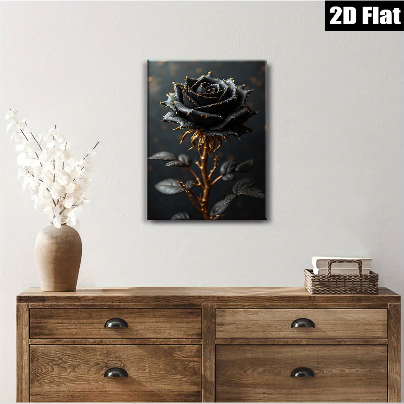 2D flat 1pc Dramatic Black Rose Bloom Wall Art Canvas Prints Living Room Bedroom Decor Modern Farmhouse Style Gallery Wrapped Ready to Hang