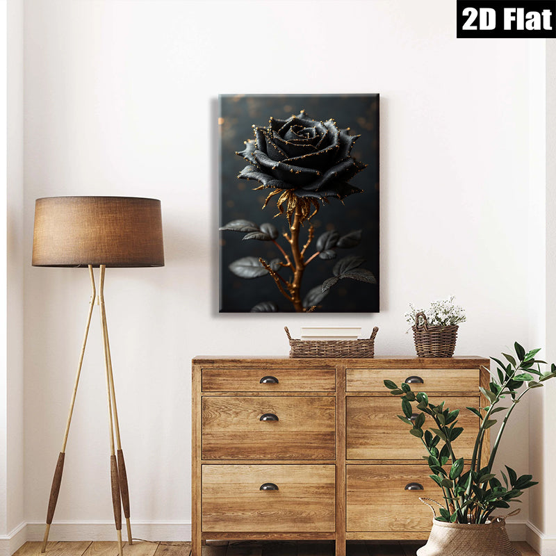 2D flat 1pc Dramatic Black Rose Bloom Wall Art Canvas Prints Living Room Bedroom Decor Modern Farmhouse Style Gallery Wrapped Ready to Hang