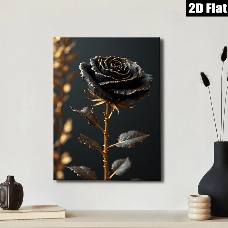 2D flat 1pc Dramatic Black Rose Bloom Wall Art Living Room Bedroom Decor Gallery Wrapped Canvas Prints Modern Farmhouse Style Coastal Home Accents