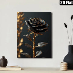 2D flat 1pc Dramatic Black Rose Bloom Wall Art Living Room Bedroom Decor Gallery Wrapped Canvas Prints Modern Farmhouse Style Coastal Home Accents