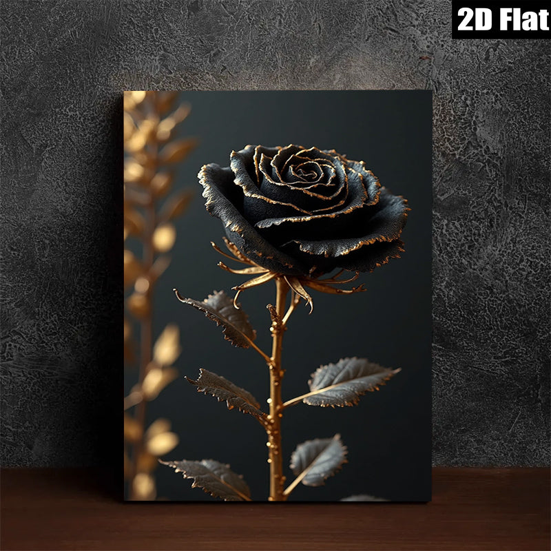 2D flat 1pc Dramatic Black Rose Bloom Wall Art Living Room Bedroom Decor Gallery Wrapped Canvas Prints Modern Farmhouse Style Coastal Home Accents