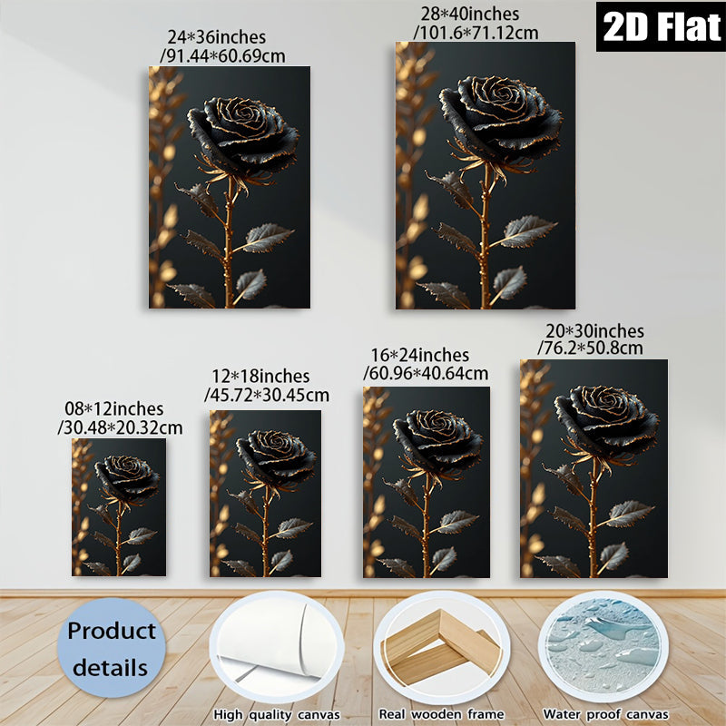 2D flat 1pc Dramatic Black Rose Bloom Wall Art Living Room Bedroom Decor Gallery Wrapped Canvas Prints Modern Farmhouse Style Coastal Home Accents