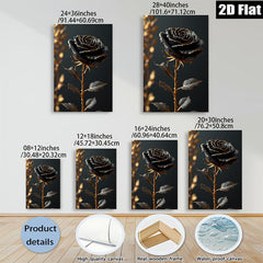 2D flat 1pc Dramatic Black Rose Bloom Wall Art Living Room Bedroom Decor Gallery Wrapped Canvas Prints Modern Farmhouse Style Coastal Home Accents