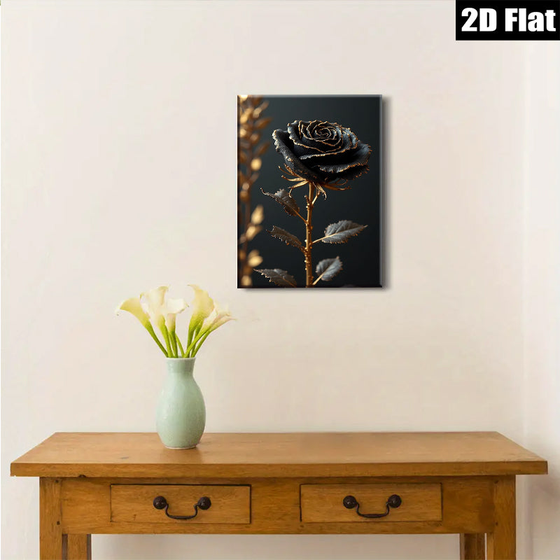 2D flat 1pc Dramatic Black Rose Bloom Wall Art Living Room Bedroom Decor Gallery Wrapped Canvas Prints Modern Farmhouse Style Coastal Home Accents
