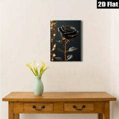 2D flat 1pc Dramatic Black Rose Bloom Wall Art Living Room Bedroom Decor Gallery Wrapped Canvas Prints Modern Farmhouse Style Coastal Home Accents