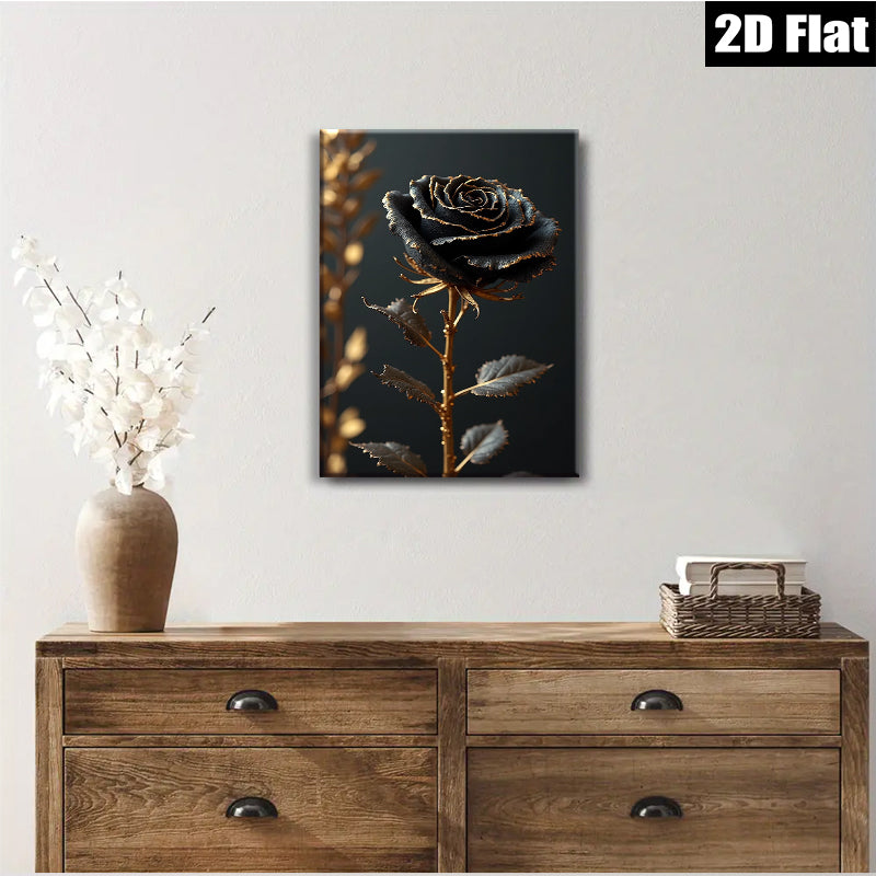 2D flat 1pc Dramatic Black Rose Bloom Wall Art Living Room Bedroom Decor Gallery Wrapped Canvas Prints Modern Farmhouse Style Coastal Home Accents