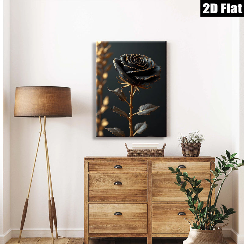 2D flat 1pc Dramatic Black Rose Bloom Wall Art Living Room Bedroom Decor Gallery Wrapped Canvas Prints Modern Farmhouse Style Coastal Home Accents