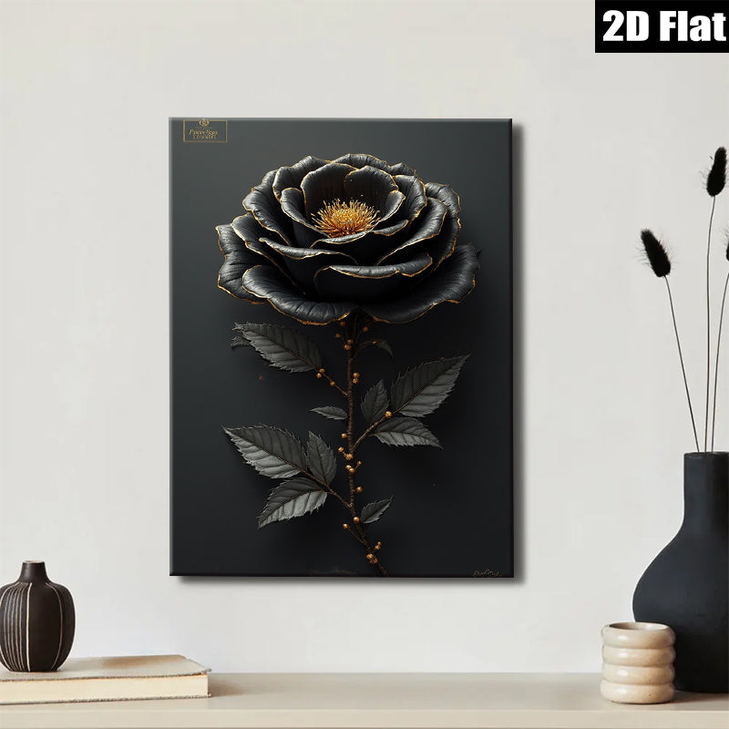 2D flat 1pc Dramatic Black Rose Botanical Wall Art Canvas Print Living Room Bedroom Home Decor Modern Farmhouse Style Gallery Wrapped Ready to Hang