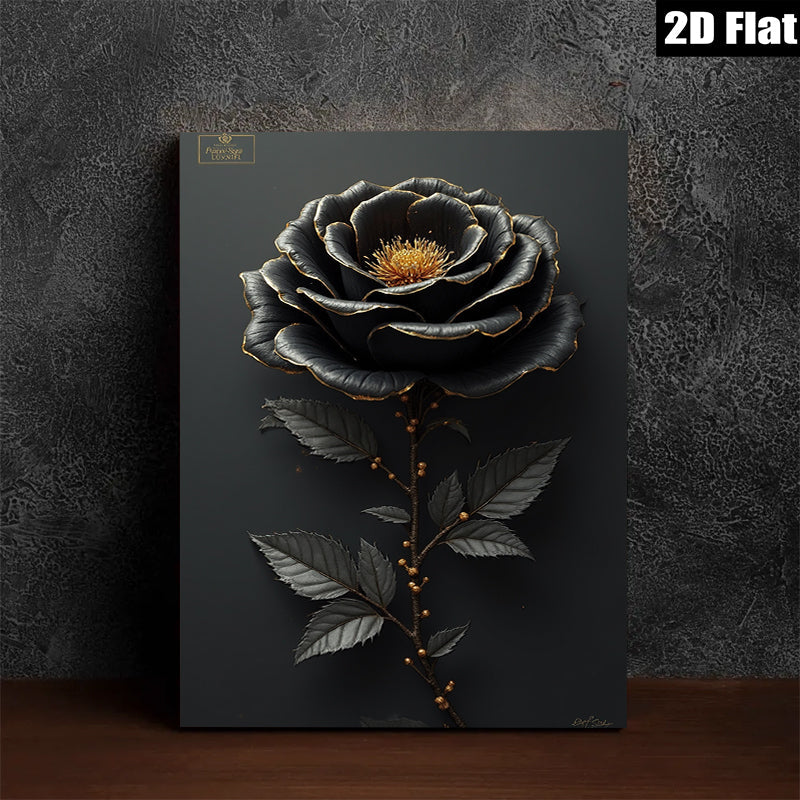 2D flat 1pc Dramatic Black Rose Botanical Wall Art Canvas Print Living Room Bedroom Home Decor Modern Farmhouse Style Gallery Wrapped Ready to Hang