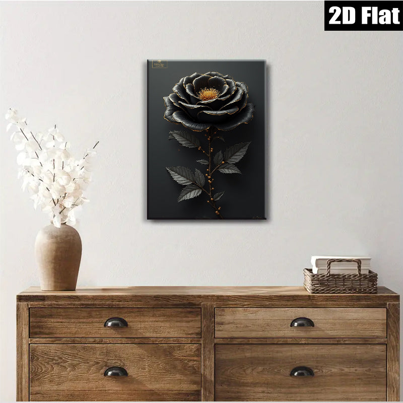 2D flat 1pc Dramatic Black Rose Botanical Wall Art Canvas Print Living Room Bedroom Home Decor Modern Farmhouse Style Gallery Wrapped Ready to Hang
