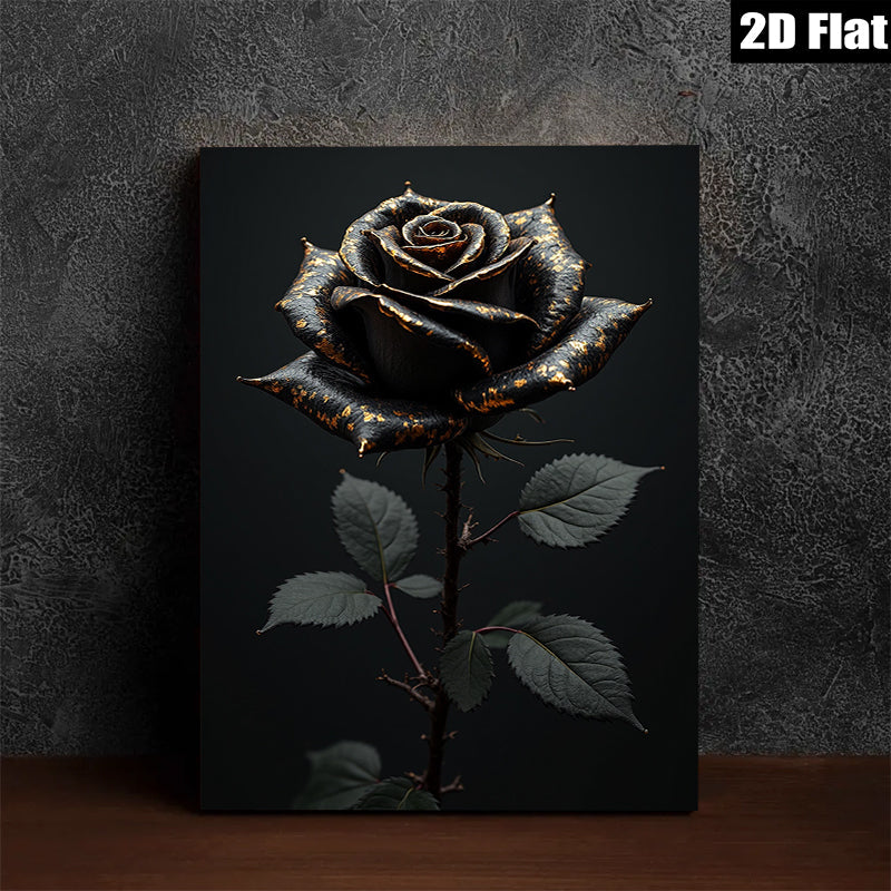 2D flat 1pc Dramatic Black Rose Floral Wall Art Botanical Prints Living Room Bedroom Decor Gallery Wrapped Canvas Modern Farmhouse Style