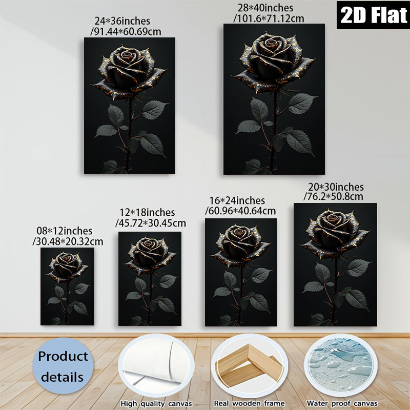 2D flat 1pc Dramatic Black Rose Floral Wall Art Botanical Prints Living Room Bedroom Decor Gallery Wrapped Canvas Modern Farmhouse Style