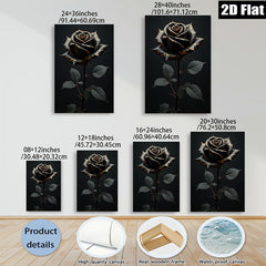 2D flat 1pc Dramatic Black Rose Floral Wall Art Botanical Prints Living Room Bedroom Decor Gallery Wrapped Canvas Modern Farmhouse Style
