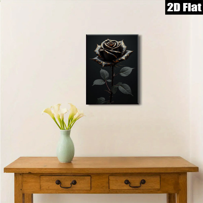 2D flat 1pc Dramatic Black Rose Floral Wall Art Botanical Prints Living Room Bedroom Decor Gallery Wrapped Canvas Modern Farmhouse Style