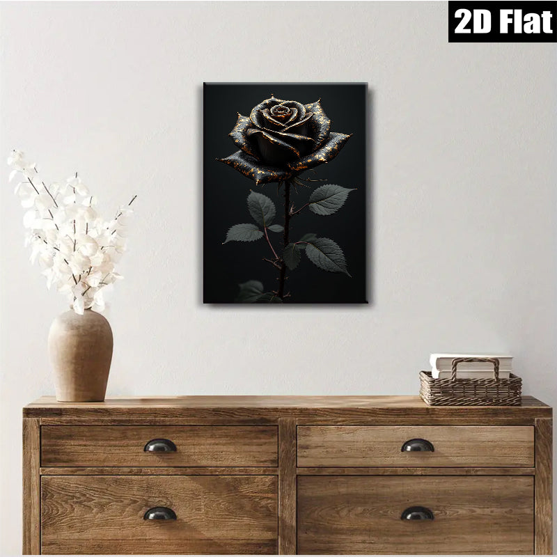 2D flat 1pc Dramatic Black Rose Floral Wall Art Botanical Prints Living Room Bedroom Decor Gallery Wrapped Canvas Modern Farmhouse Style