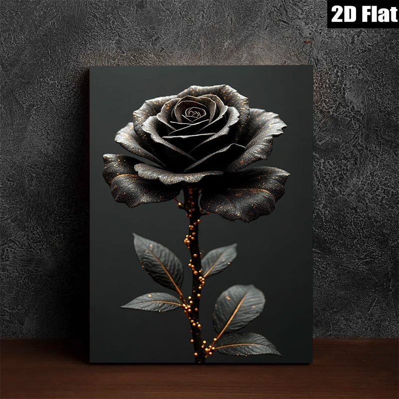 2D flat 1pc Dramatic Black Rose Floral Wall Art for Living Room Bedroom Gallery Wrapped Canvas Print Modern Farmhouse Decor Aesthetic Room Refresh Home Accents