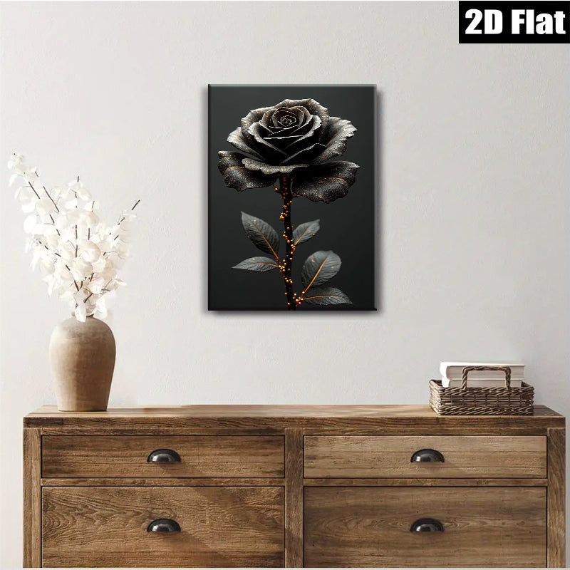 2D flat 1pc Dramatic Black Rose Floral Wall Art for Living Room Bedroom Gallery Wrapped Canvas Print Modern Farmhouse Decor Aesthetic Room Refresh Home Accents