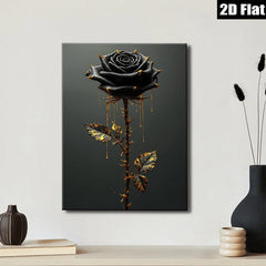 2D flat 1pc Dramatic Black Rose with Gold Dripping Accents Gallery Wall Art Bedroom Living Room Modern Farmhouse Decor Gift Ideas