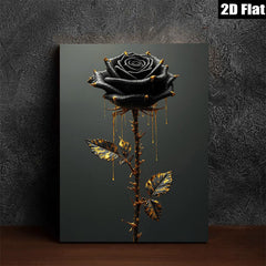 2D flat 1pc Dramatic Black Rose with Gold Dripping Accents Gallery Wall Art Bedroom Living Room Modern Farmhouse Decor Gift Ideas