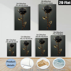 2D flat 1pc Dramatic Black Rose with Gold Dripping Accents Gallery Wall Art Bedroom Living Room Modern Farmhouse Decor Gift Ideas