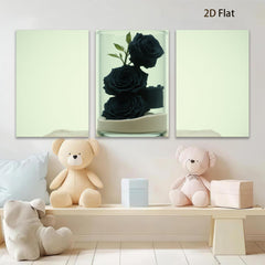 2D flat 1pc Dramatic Black Roses in Glass Vase Modern Farmhouse Living Room Bedroom Wall Decor Gallery Wrapped Canvas Print Ready to Hang