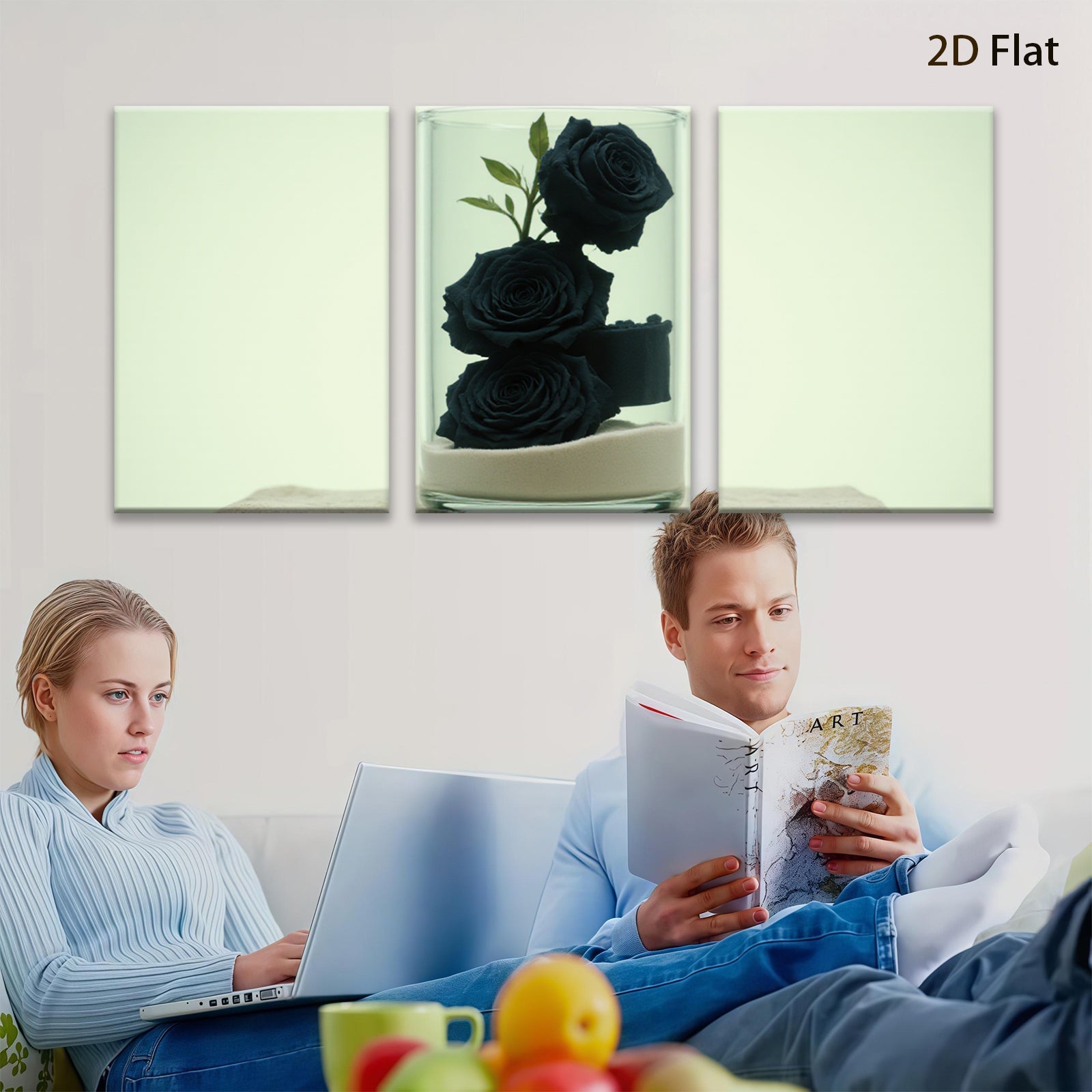 2D flat 1pc Dramatic Black Roses in Glass Vase Modern Farmhouse Living Room Bedroom Wall Decor Gallery Wrapped Canvas Print Ready to Hang