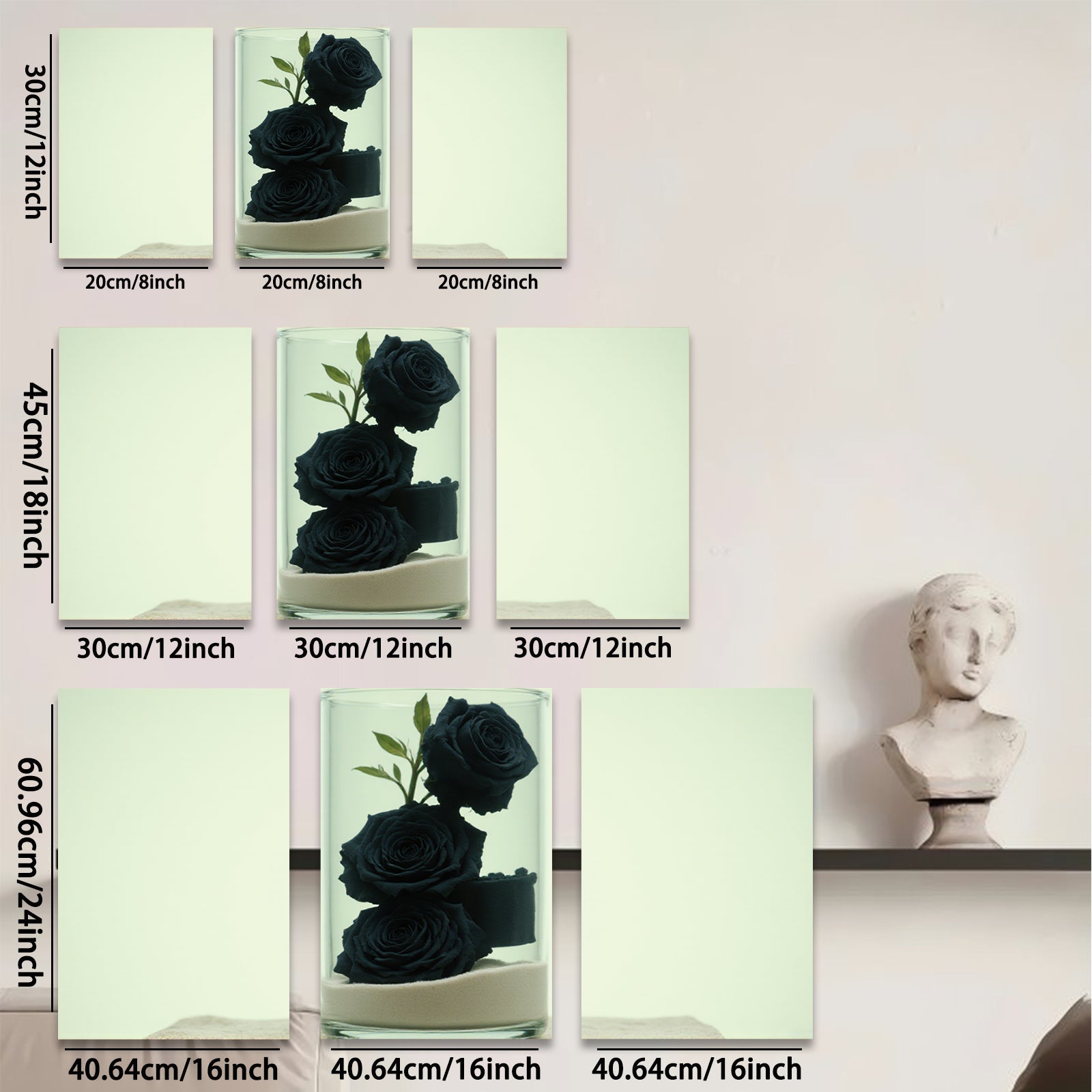 2D flat 1pc Dramatic Black Roses in Glass Vase Modern Farmhouse Living Room Bedroom Wall Decor Gallery Wrapped Canvas Print Ready to Hang