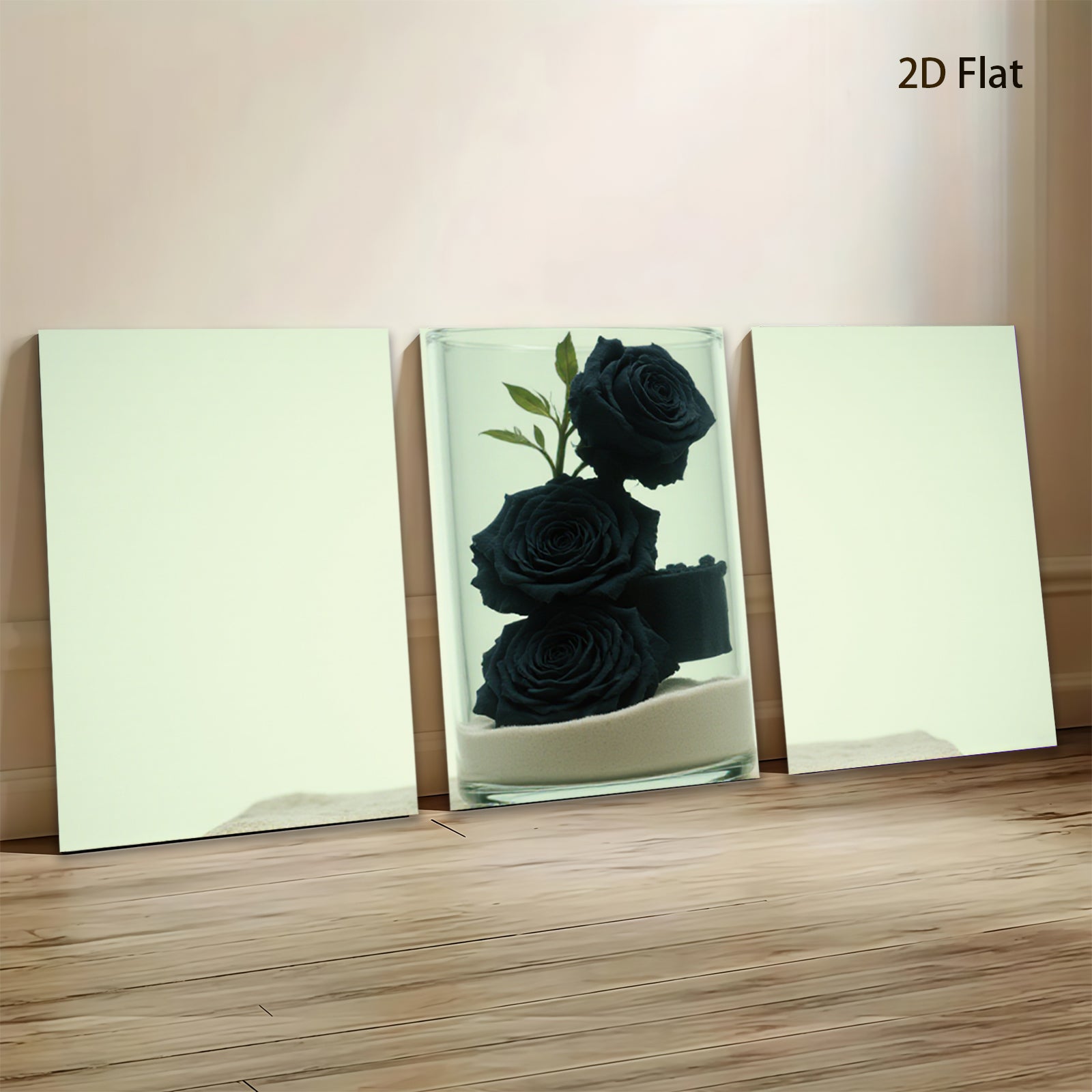 2D flat 1pc Dramatic Black Roses in Glass Vase Modern Farmhouse Living Room Bedroom Wall Decor Gallery Wrapped Canvas Print Ready to Hang