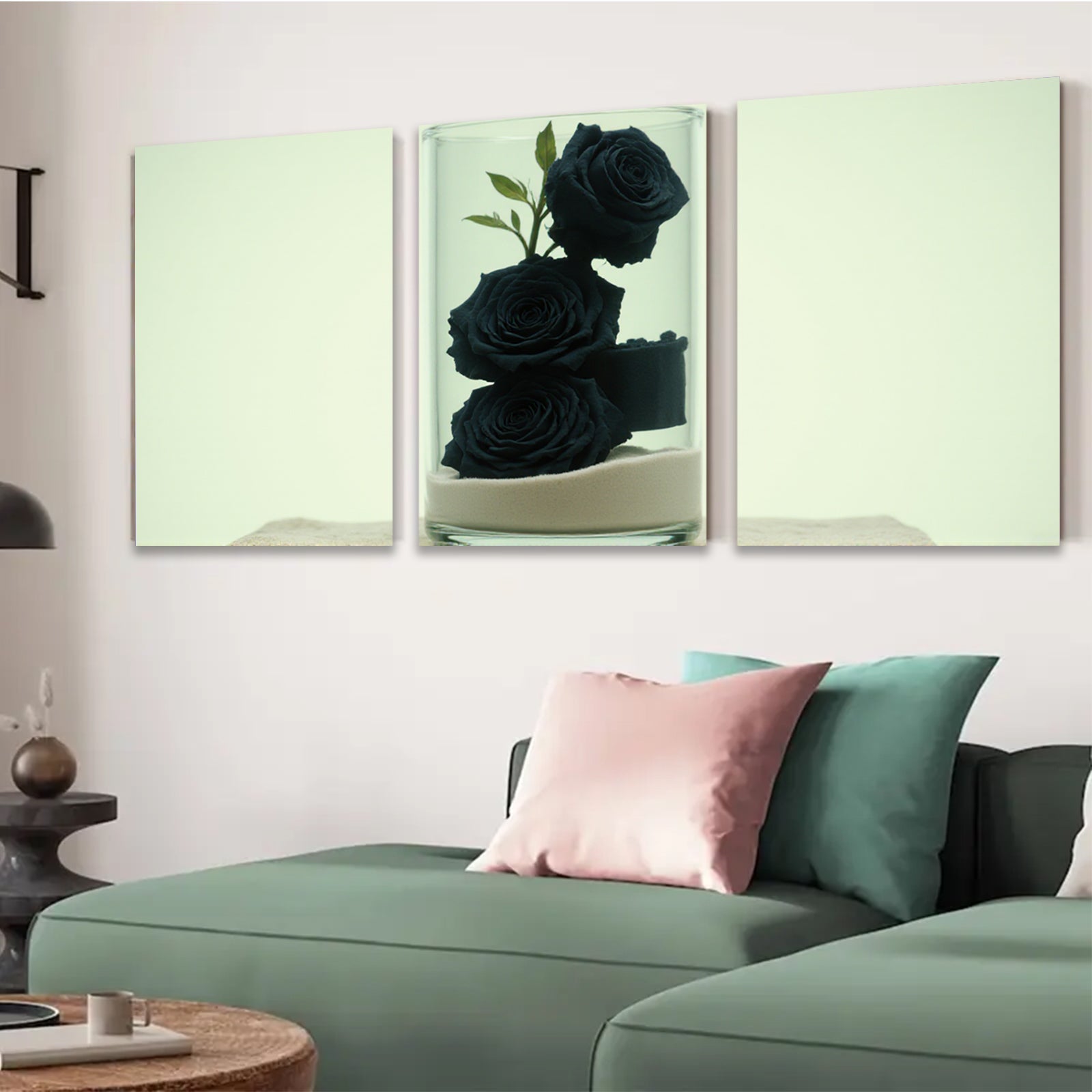 2D flat 1pc Dramatic Black Roses in Glass Vase Modern Farmhouse Living Room Bedroom Wall Decor Gallery Wrapped Canvas Print Ready to Hang