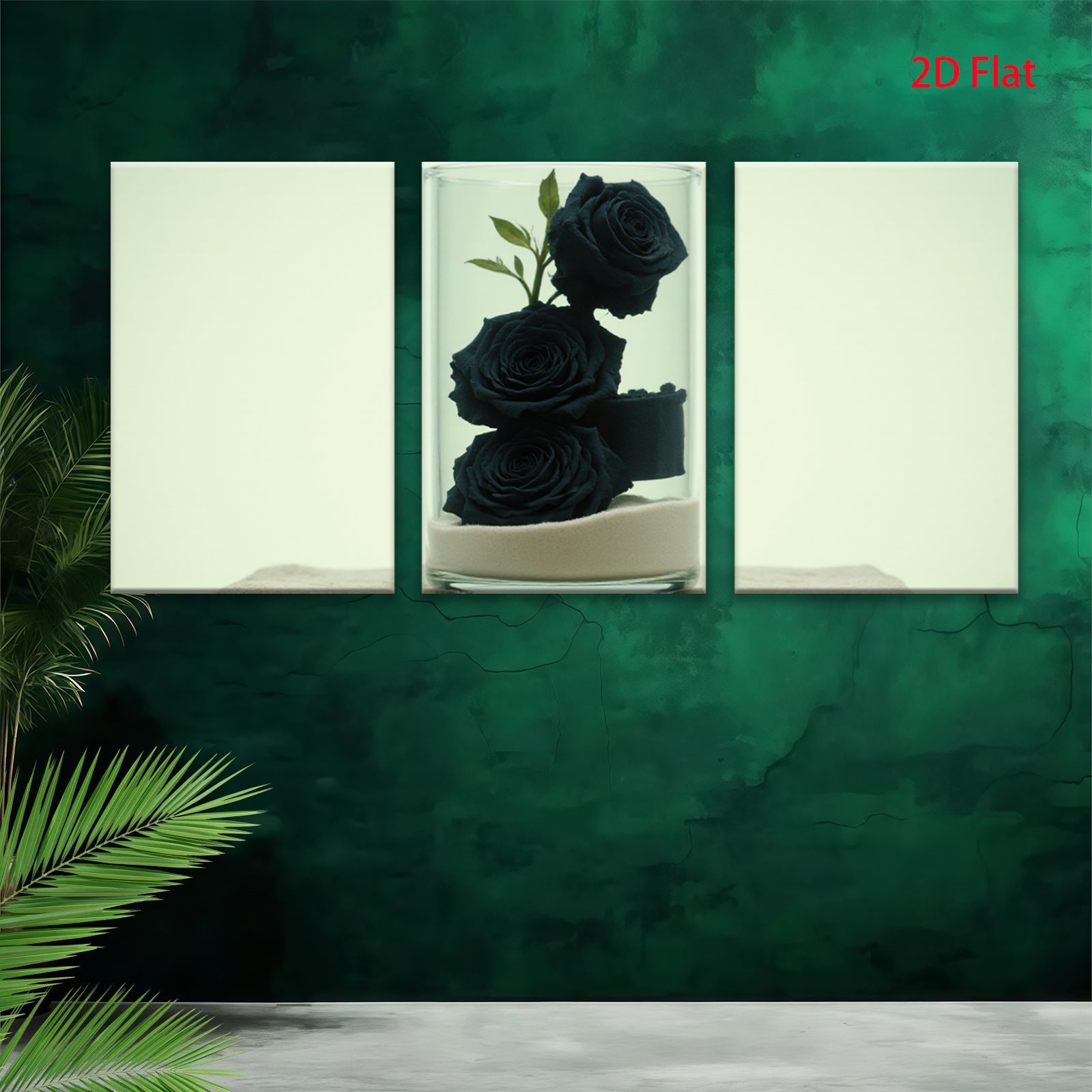 2D flat 1pc Dramatic Black Roses in Glass Vase Modern Farmhouse Living Room Bedroom Wall Decor Gallery Wrapped Canvas Print Ready to Hang
