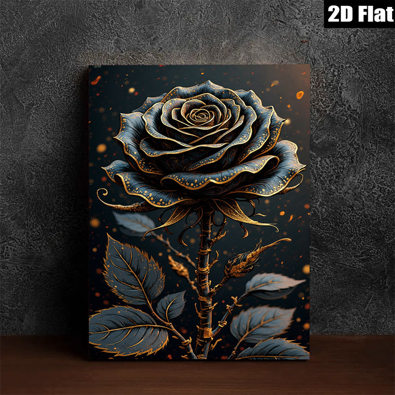 2D flat 1pc Dramatic Blue Rose Floral Wall Art Canvas Print for Living Room Bedroom Modern Farmhouse Decor Gallery Wrapped Ready to Hang