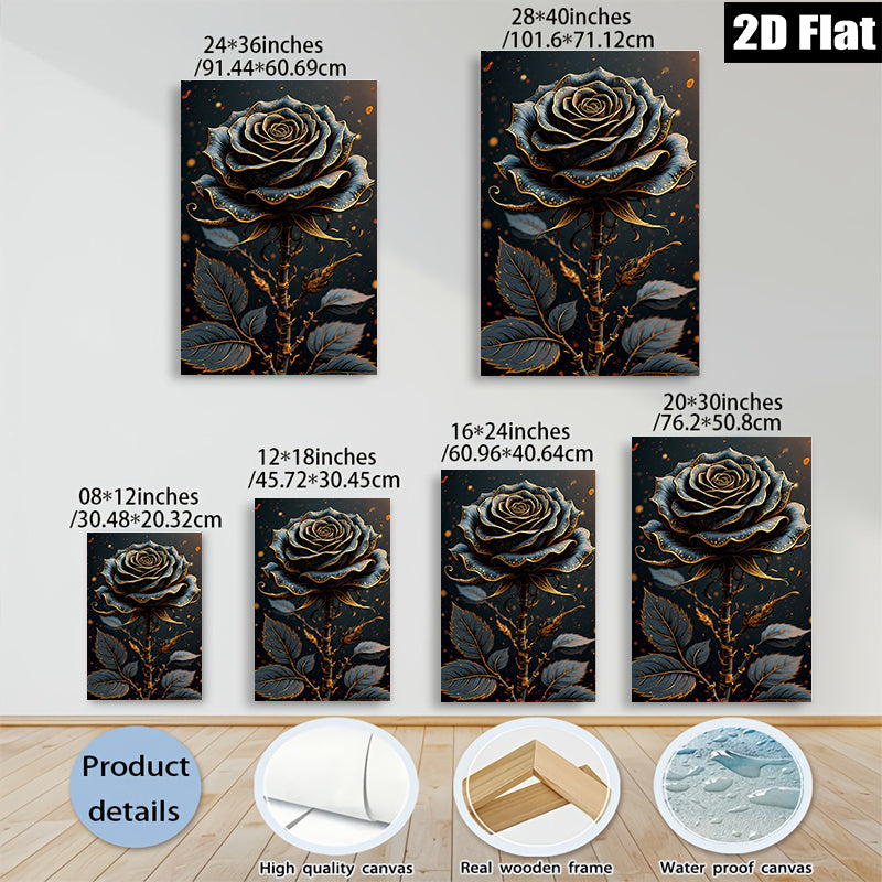 2D flat 1pc Dramatic Blue Rose Floral Wall Art Canvas Print for Living Room Bedroom Modern Farmhouse Decor Gallery Wrapped Ready to Hang